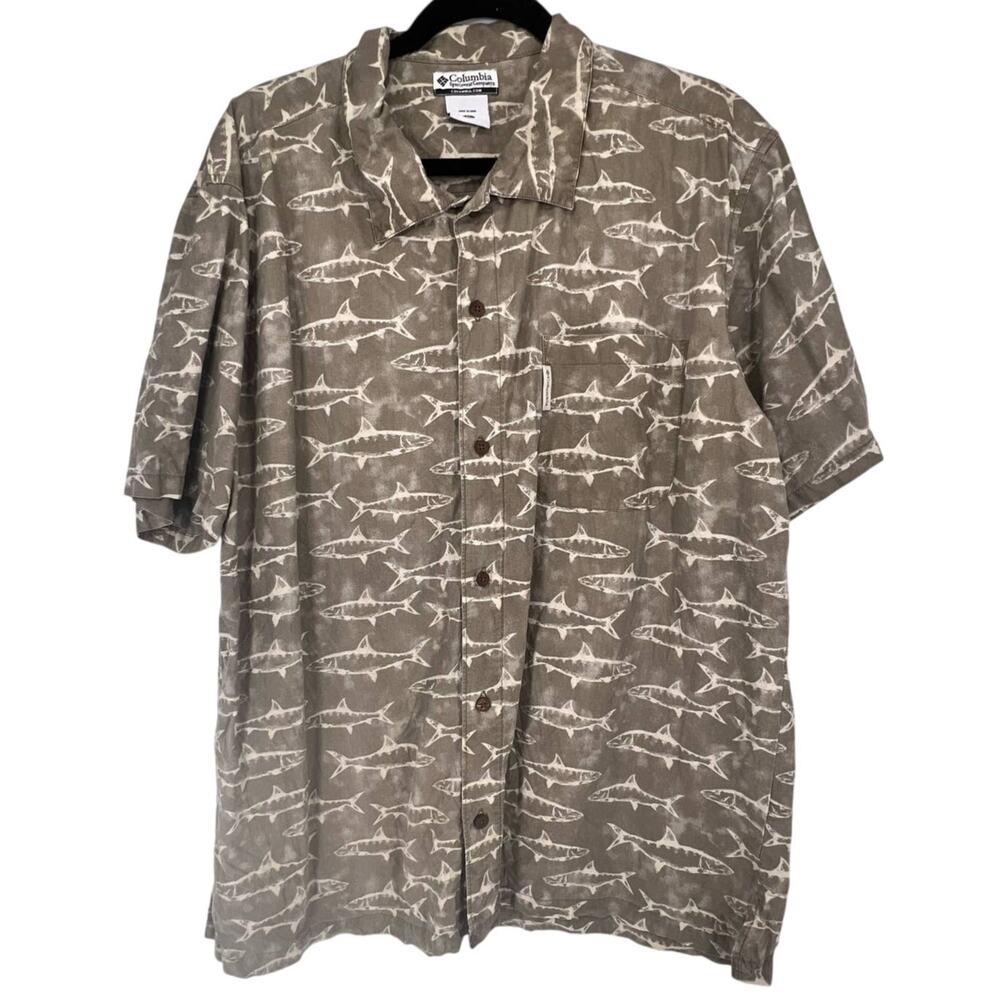 Columbia Men's Casual Button Down Shirt - Brown and White